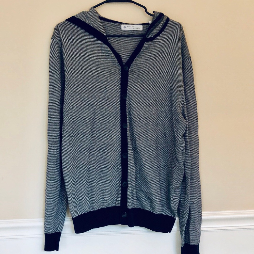 Ryan Seacrest Striped Button Front Hoodie Cardigan